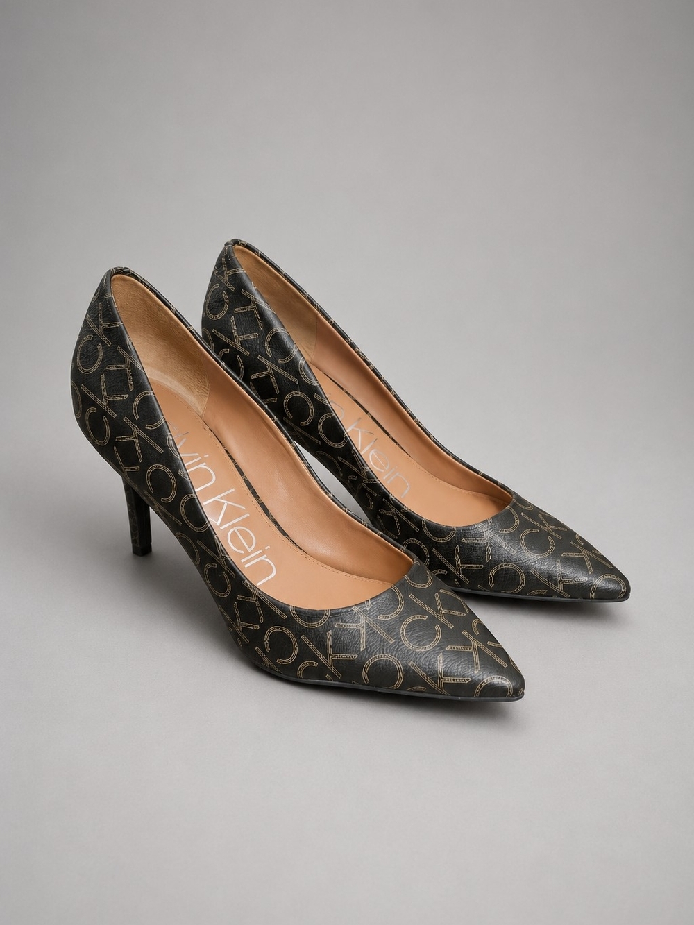 Calvin Klein Giana Brown CK Logo-Print Pointed Toe High Heel Pumps Size 8.5